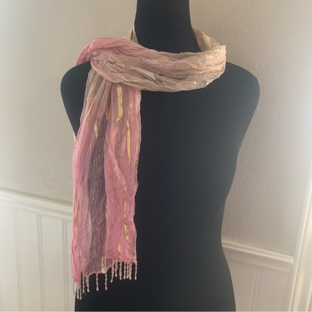 Vintage Sheer shiny scarf pink and gold tones